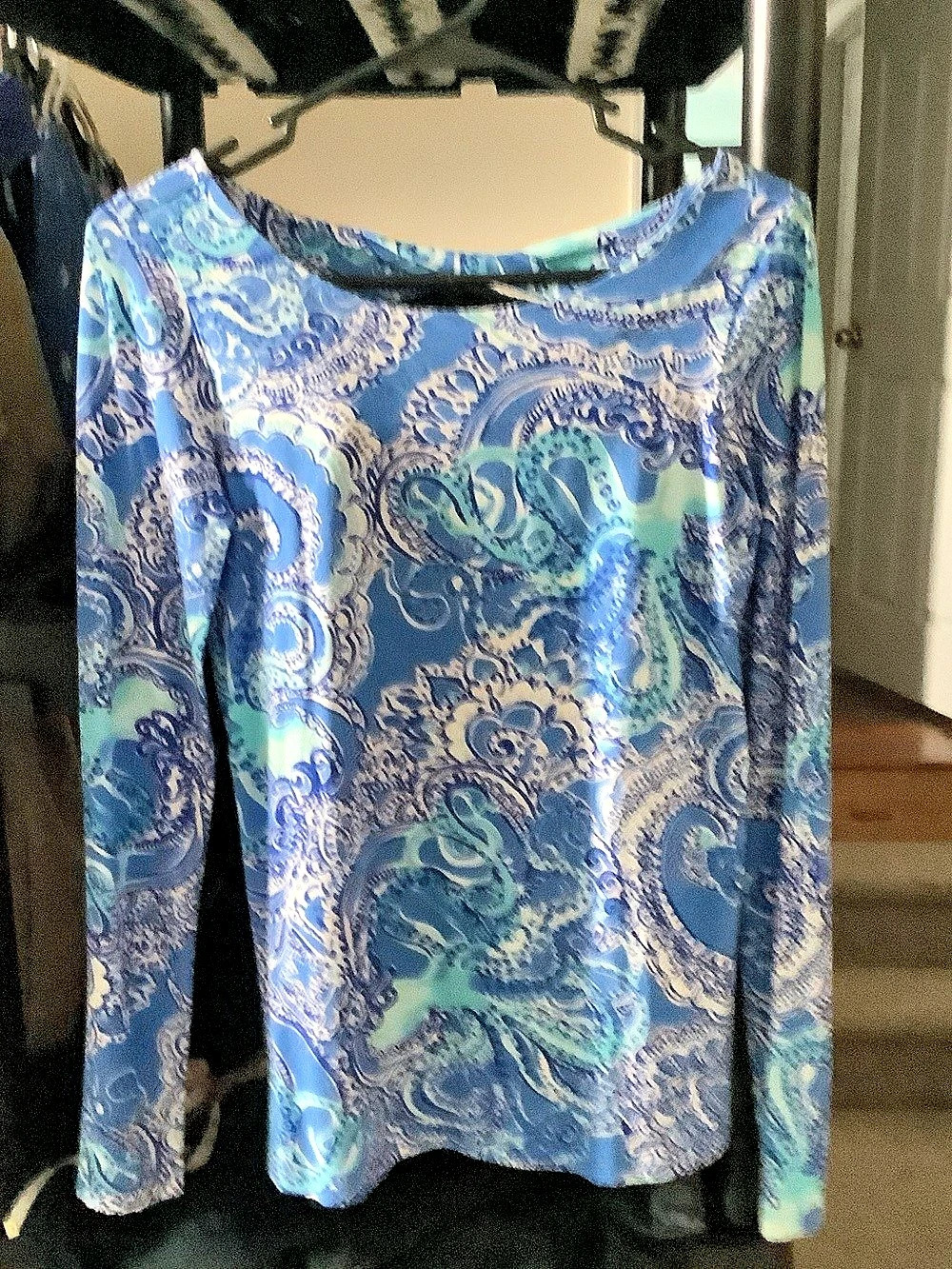 Jones New York Paisley Long Sleeve Top in Blue & Green Like New